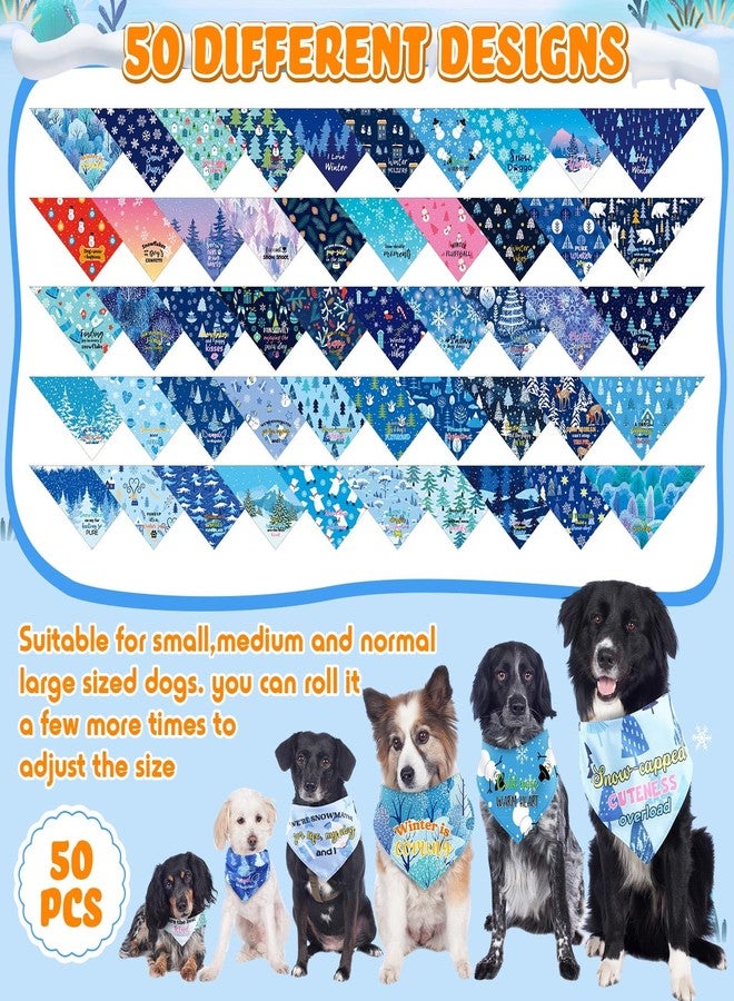 Abbylike 50 Pcs Winter Dog Bandanas Bulk Pet Scarfs Triangle Bibs Adjustable Washable Puppy Kerchief Seasonal Pet Costume Accessories Grooming Supplies for Small Medium Large Dogs Cats - Image 4